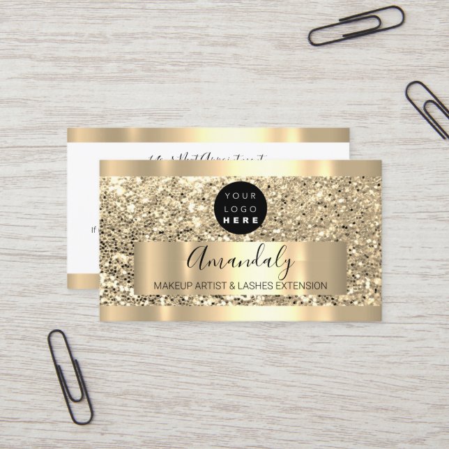 Professional Makeup Artist Lash Custom Logo Gold  Business Card (Front/Back In Situ)