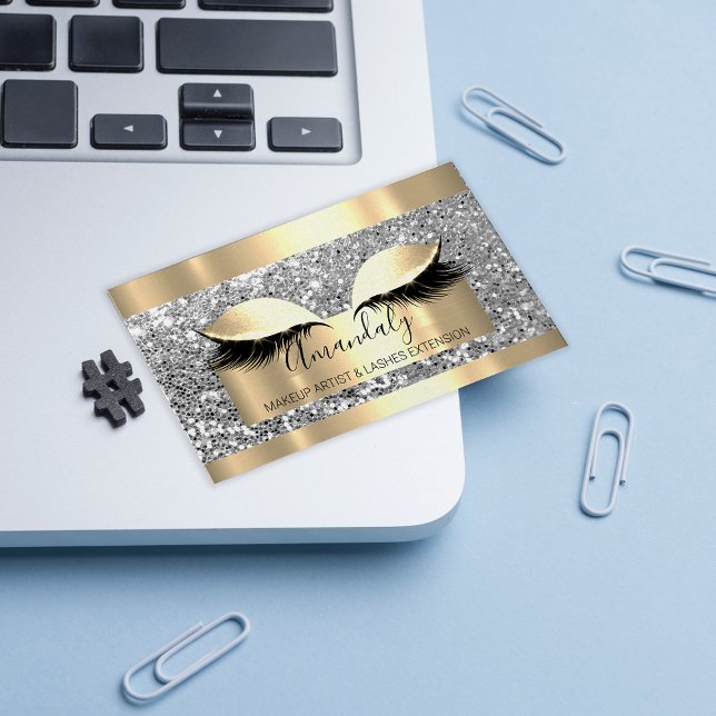 Professional Makeup Artist Lash Event Gray Gold Business Card (Professional Makeup Artist Lash Event Gray Gold Business Card)