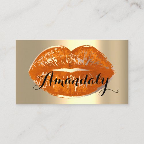 Professional Makeup Artist Lips Kiss Gold Coral Business Card