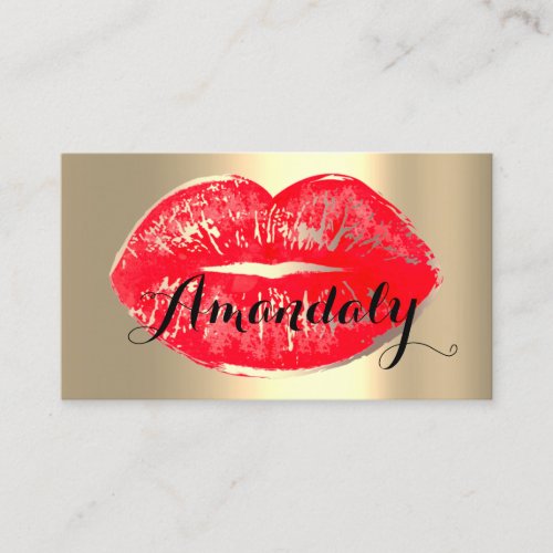 Professional Makeup Artist Lips Kiss Gold Red Business Card