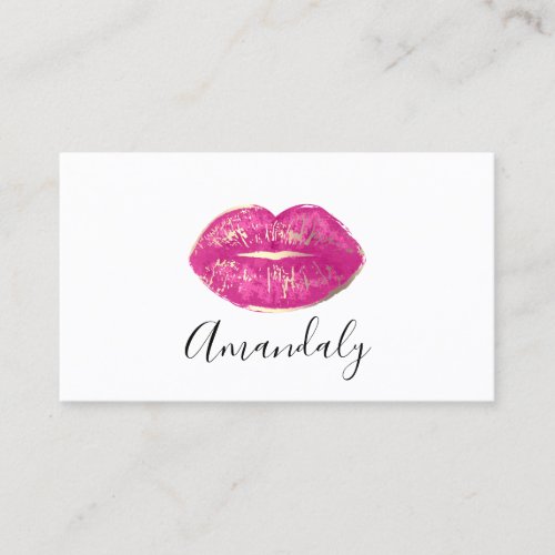 Professional Makeup Artist Lips Pink Gold White Business Card