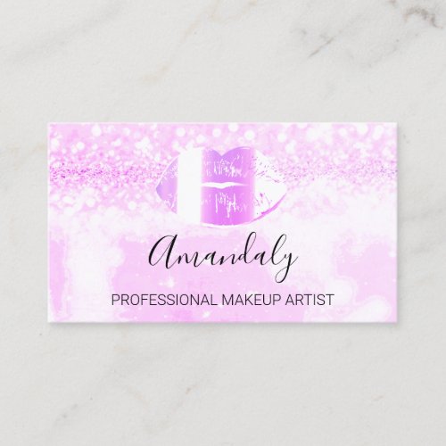 Professional Makeup Artist Lips Purple Glitter Business Card