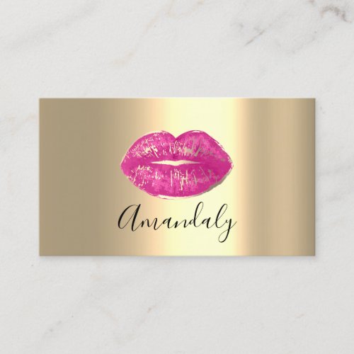 Professional Makeup Artist Lips Rose pInk Gold Business Card