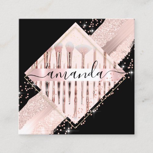 Professional Makeup Artist Logo Brush Rose Strokes Square Business Card