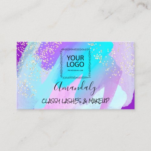 Professional Makeup Artist Logo Confetti Purple Business Card