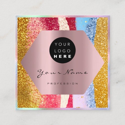 Professional Makeup Artist Logo Glitter Strokes Square Business Card