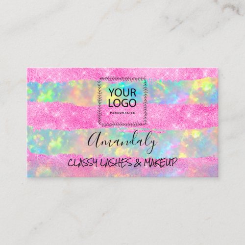 Professional Makeup Artist Logo Holograph Pink  Business Card