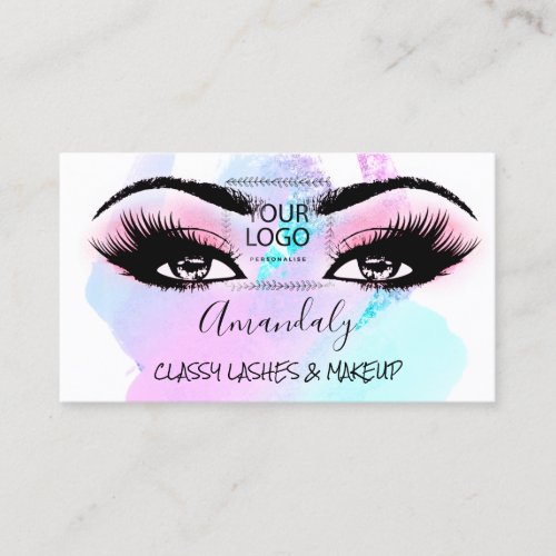 Professional Makeup Artist Logo Strokes Pink Blue Business Card