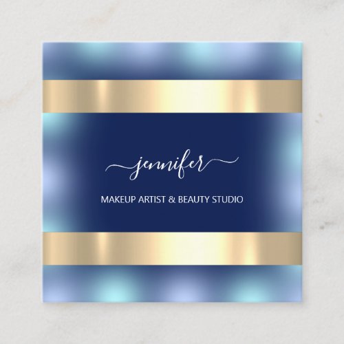 Professional Makeup Artist Modern Gold Blue Navy Square Business Card