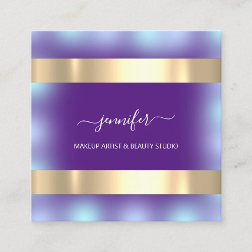 Professional Makeup Artist Modern Gold Purple Square Business Card