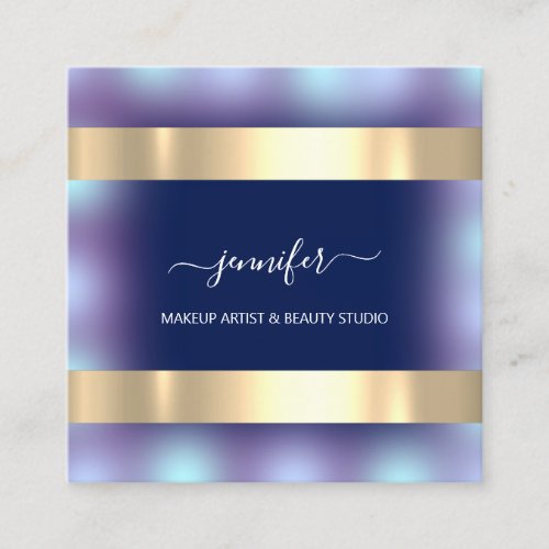 Professional Makeup Artist Modern Ombre Blue Navy Square Business Card