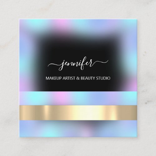 Professional Makeup Artist Ombre Pink Blue Black Square Business Card