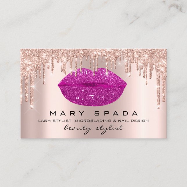 Professional Makeup Artist Pink Drips Lips Glitter Business Card (Front)