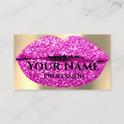 Professional Makeup Artist Pink Glitter Lips Gold Business Card