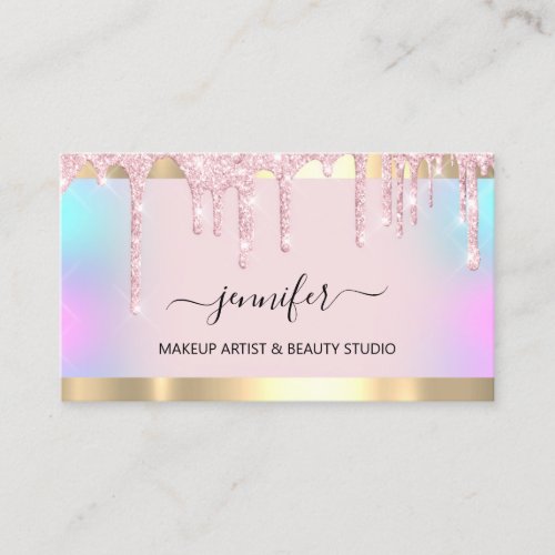 Professional Makeup Artist Pink Holograph Drip Lux Business Card