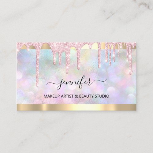Professional Makeup Artist Pink Holograph Drip Vip Business Card