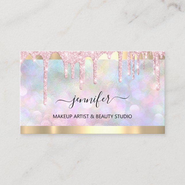 Professional Makeup Artist Pink Holograph Drip Vip Business Card (Front)
