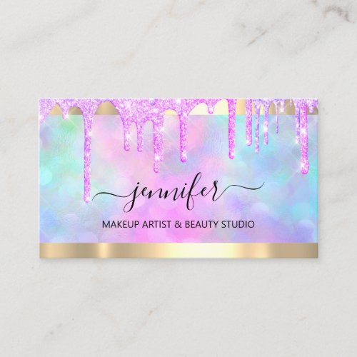 Professional Makeup Artist Pink Holograph Drip VIP Business Card