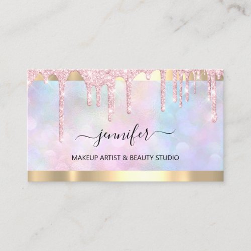Professional Makeup Artist Pink Holograph Unicorn Business Card