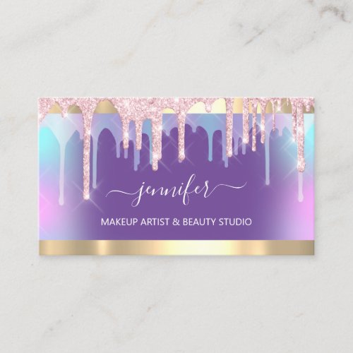 Professional Makeup Artist Pink Holograph Violet Business Card