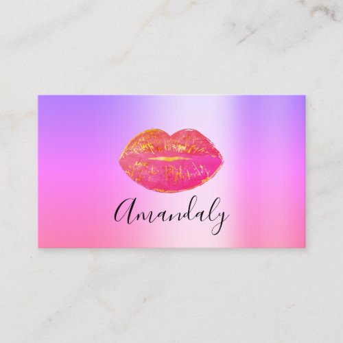 Professional Makeup Artist Pink Kiss Lips Gold Business Card