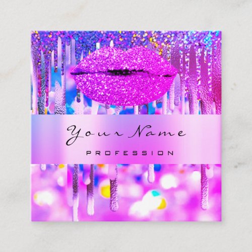 Professional Makeup Artist Pink Lip Holograph Drip Square Business Card