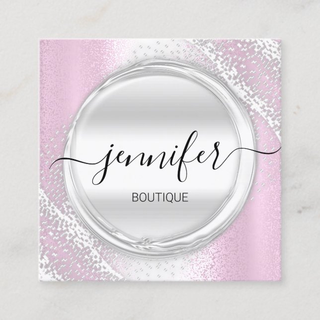Professional Makeup Artist Pink Silver Gray Logo Square Business Card (Front)