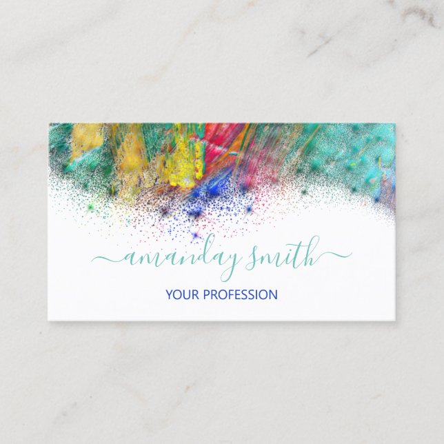 Professional Makeup Artist Rainbow Abstract Blue Business Card (Front)