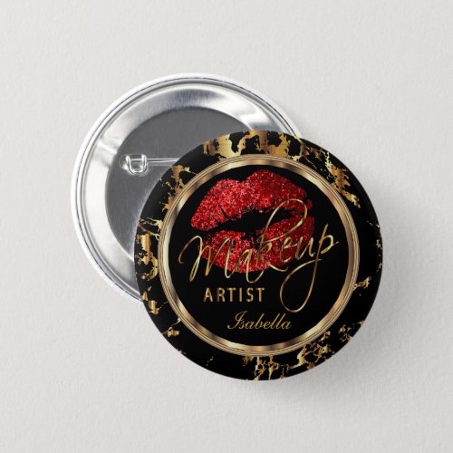 Professional Makeup Artist _ Red Black and Marble Pinback Button