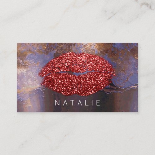 Professional Makeup Artist Red Glitter KIss Lips Business Card