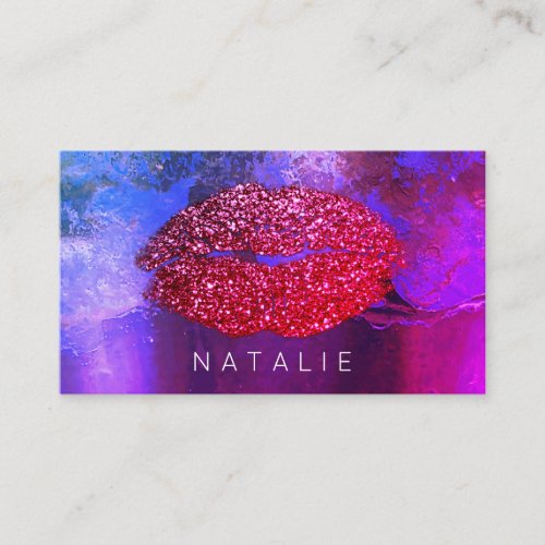 Professional Makeup Artist Red Glitter Lips Purple Business Card