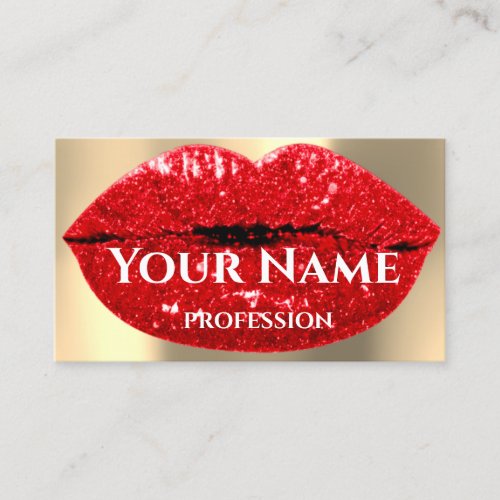 Professional Makeup Artist Red Lips Gold Glitter Business Card