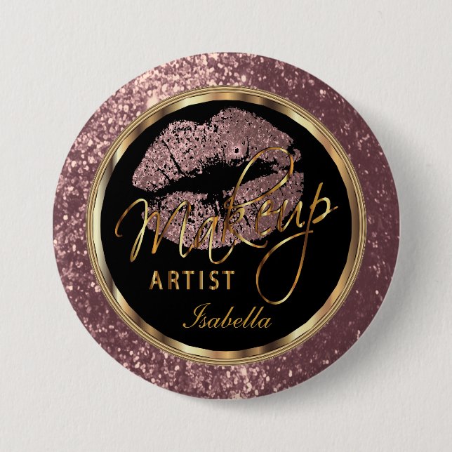 Professional Makeup Artist Rose, Black and Gold Button (Front)