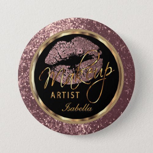 Professional Makeup Artist Rose Black and Gold Button