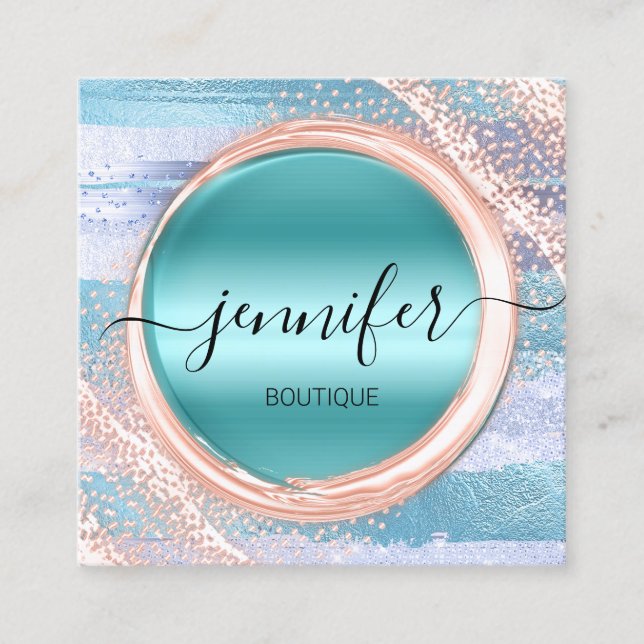 Professional Makeup Artist Rose Blue Logo Square Business Card (Front)