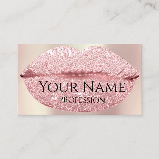 Professional Makeup Artist Rose Glitter Lips Kiss Business Card (Front)