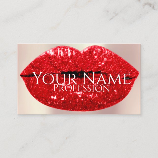 Professional Makeup Artist Rose Glitter Lips Red Business Card (Front)