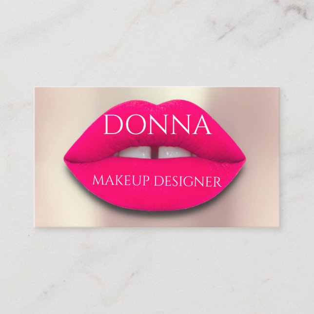 Professional Makeup Artist Rose Lip Pink QR Code Business Card (Front)