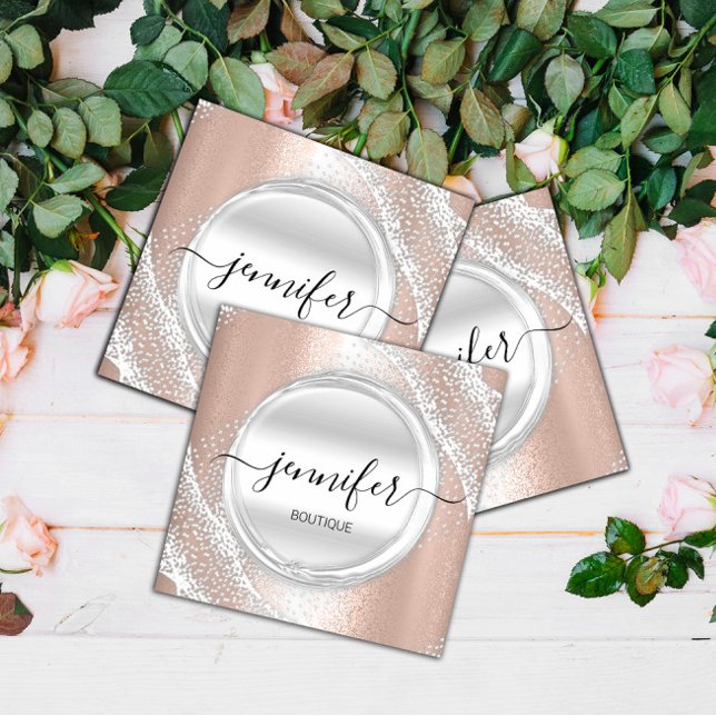 Professional Makeup Artist Rose Silver Gray Logo Square Business Card (Creator Uploaded)