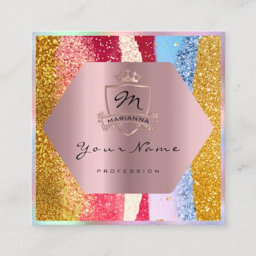 Professional Makeup Artist Royal Monogram Glitter Square Business Card