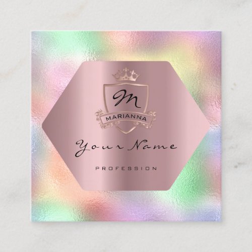 Professional Makeup Artist Royal Monogram Holograp Square Business Card