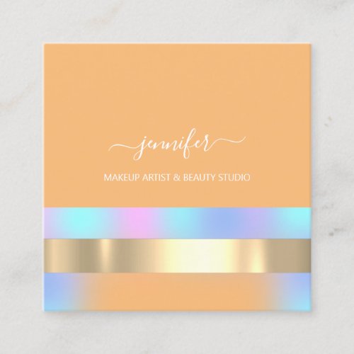 Professional Makeup Artist Spring Blue PEACH Square Business Card