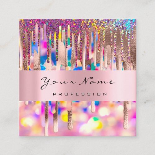 Professional Makeup Artist Unicorn Holograph Drips Square Business Card