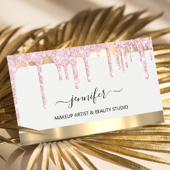 Professional Makeup Artist White Pink Drip Vip Business Card by luxury_luxury at Zazzle