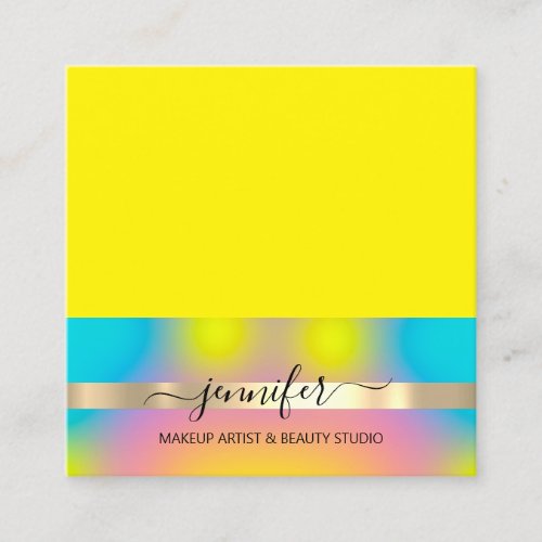 Professional Makeup Artist Yellow Gold Hair Nails Square Business Card