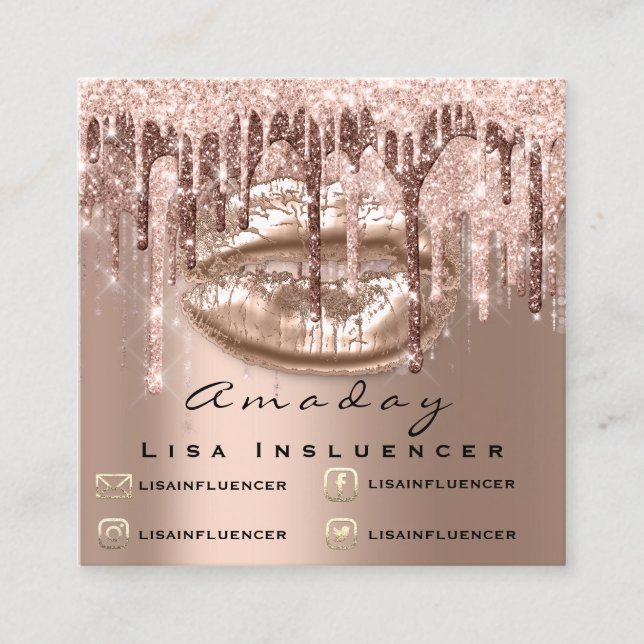 Professional Makeup ArtistDrips Glitter Social Lip Square Business Card (Front)