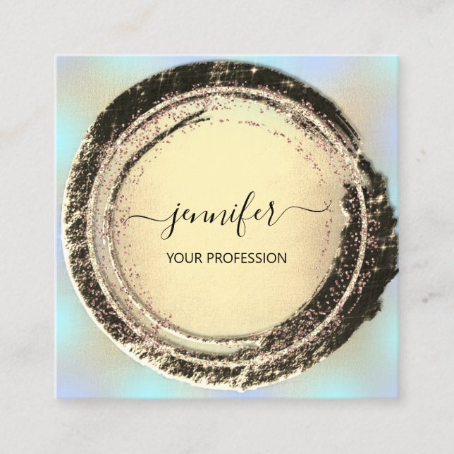 Professional Makeup Blue Gold Modern Square Square Business Card (Front)