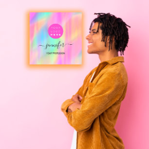 Professional Makeup Boutique Logo QR Code Pink Square Business Card