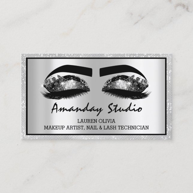 Professional Makeup Eyelash Black Gray Appointment Business Card (Front)