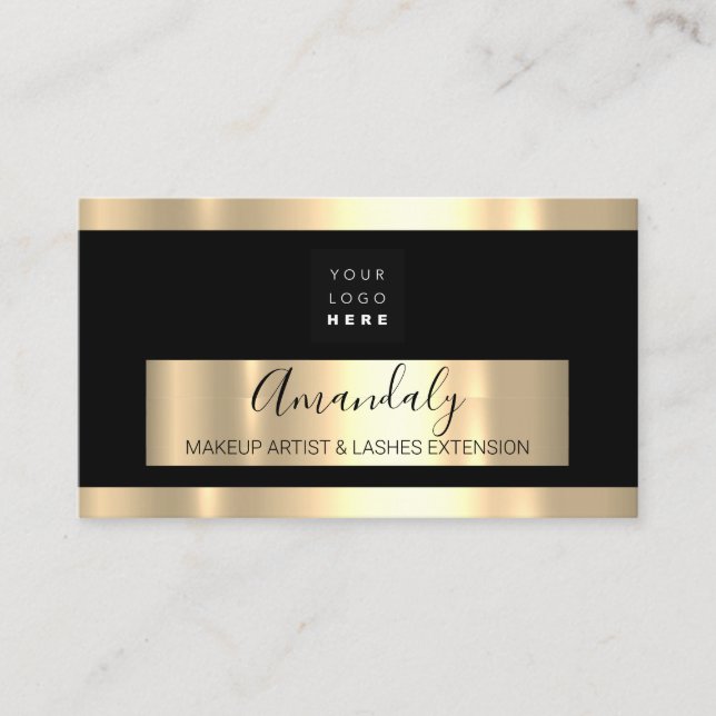 Professional Makeup  Eyelash Extension Gold Logo Business Card (Front)